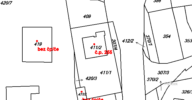 Úštěk-Českolipské Předměstí 255, Úštěk na parcele st. 411/2 v KÚ Úštěk, Katastrální mapa