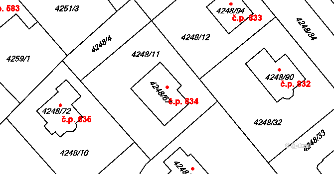 Litomyšlské Předměstí 834, Vysoké Mýto na parcele st. 4248/67 v KÚ Vysoké Mýto, Katastrální mapa