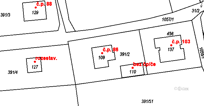 Houdkovice 86, Trnov na parcele st. 109 v KÚ Houdkovice, Katastrální mapa