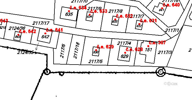 Lančov 629 na parcele st. 630 v KÚ Lančov, Katastrální mapa