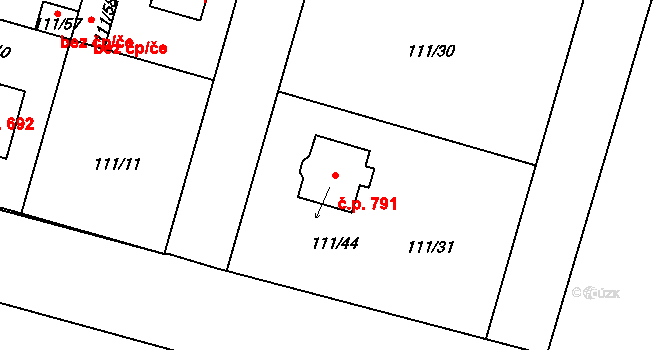 Město Albrechtice 791 na parcele st. 111/44 v KÚ Město Albrechtice, Katastrální mapa