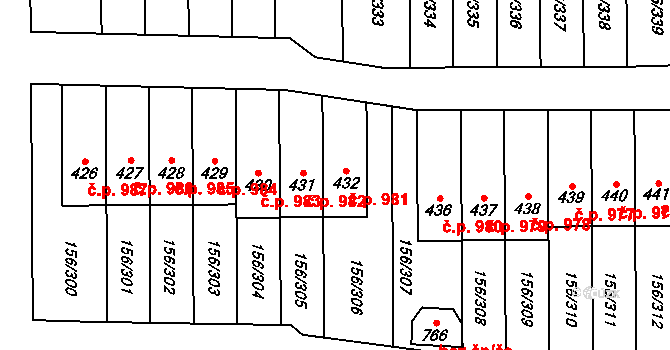 Velké Přílepy 981 na parcele st. 432 v KÚ Velké Přílepy, Katastrální mapa