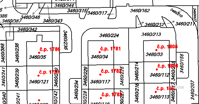 Kadaň 1781 na parcele st. 3460/34 v KÚ Kadaň, Katastrální mapa