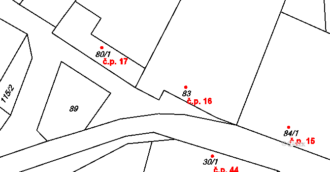 Březník 16 na parcele st. 83 v KÚ Březník, Katastrální mapa