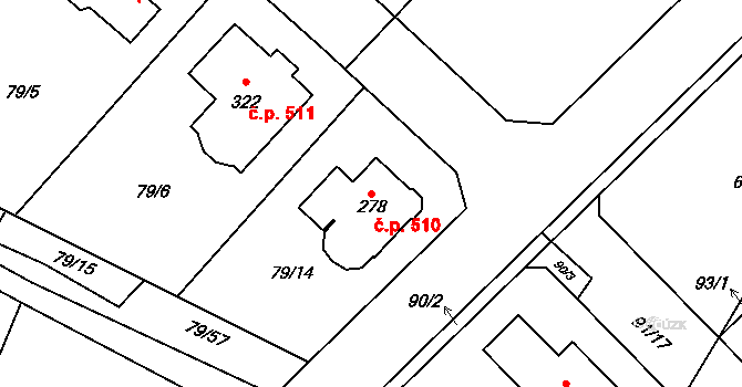 Příbram V-Zdaboř 510, Příbram na parcele st. 278 v KÚ Zdaboř, Katastrální mapa