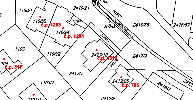 Hostivař 1519, Praha na parcele st. 2417/10 v KÚ Hostivař, Katastrální mapa