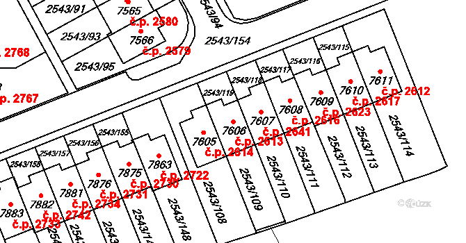 Cheb 2613 na parcele st. 7606 v KÚ Cheb, Katastrální mapa