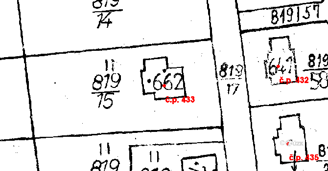 Osek 433 na parcele st. 662 v KÚ Osek u Rokycan, Katastrální mapa