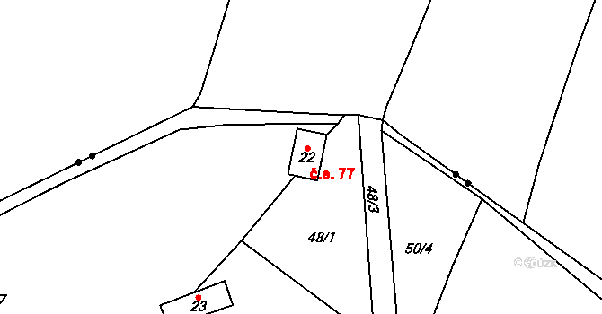 Javoří 77, Kolinec na parcele st. 22 v KÚ Javoří u Podolí, Katastrální mapa