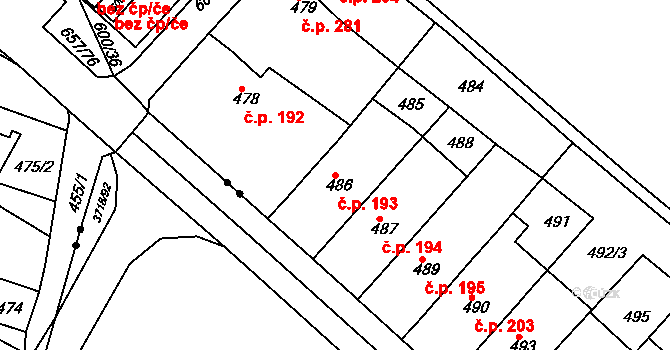Pokratice 193, Litoměřice na parcele st. 486 v KÚ Pokratice, Katastrální mapa