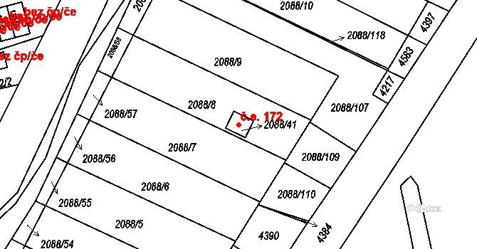 Třeboň II 172, Třeboň na parcele st. 2088/41 v KÚ Třeboň, Katastrální mapa
