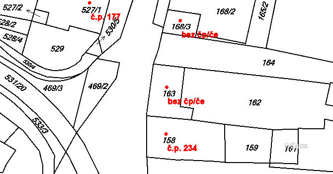 Hrušovany u Brna 39843637 na parcele st. 163 v KÚ Hrušovany u Brna, Katastrální mapa
