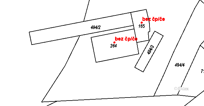 Mladeč 40872637 na parcele st. 264 v KÚ Mladeč, Katastrální mapa