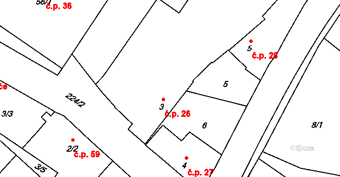 Milostovice 26, Opava na parcele st. 3 v KÚ Milostovice, Katastrální mapa