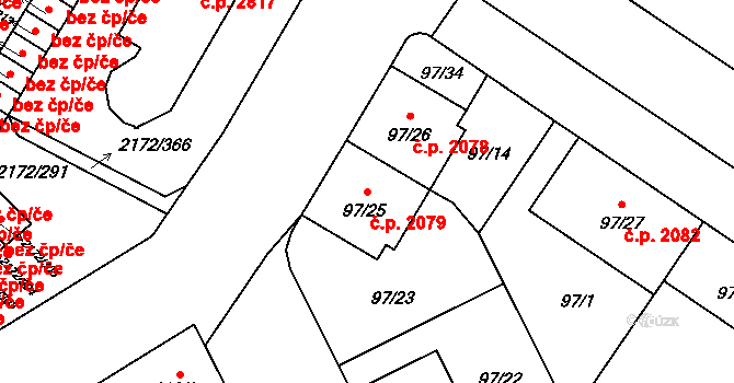Předměstí 2079, Opava na parcele st. 97/25 v KÚ Opava-Předměstí, Katastrální mapa