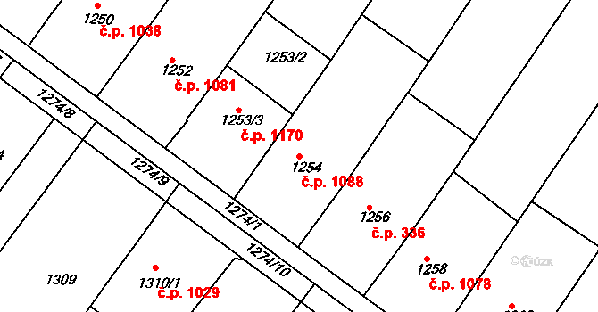 Hluk 1088 na parcele st. 1254 v KÚ Hluk, Katastrální mapa