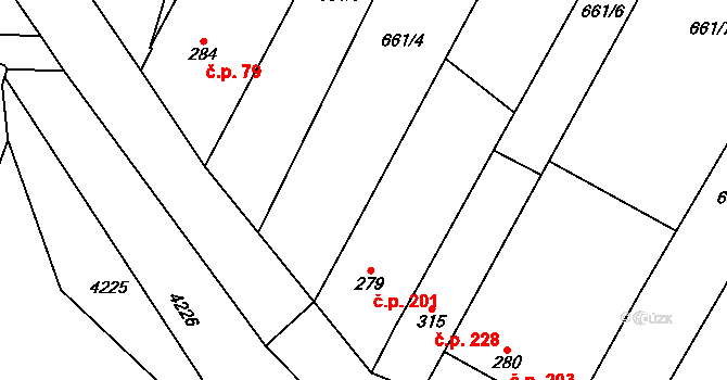 Nedachlebice 201 na parcele st. 279 v KÚ Nedachlebice, Katastrální mapa