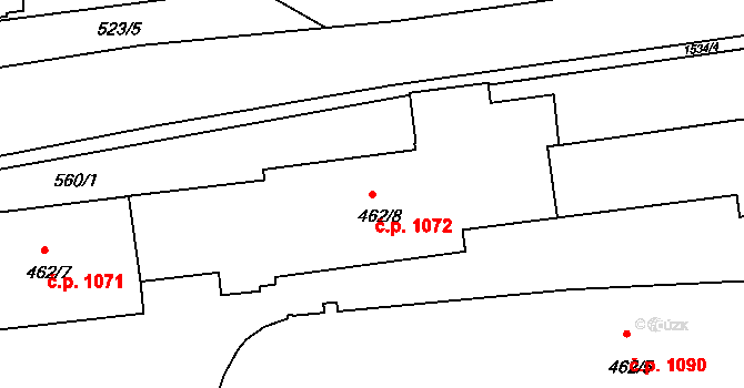 Borovina 1072, Třebíč na parcele st. 462/8 v KÚ Třebíč, Katastrální mapa