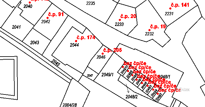 Pražské Předměstí 205, Vysoké Mýto na parcele st. 2046 v KÚ Vysoké Mýto, Katastrální mapa