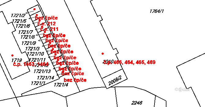 Slaný 464,465,466,469 na parcele st. 2010 v KÚ Slaný, Katastrální mapa
