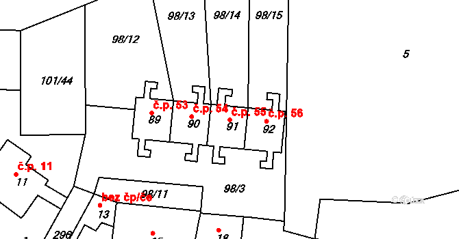 Týnec 55, Malý Bor na parcele st. 91 v KÚ Týnec u Hliněného Újezdu, Katastrální mapa