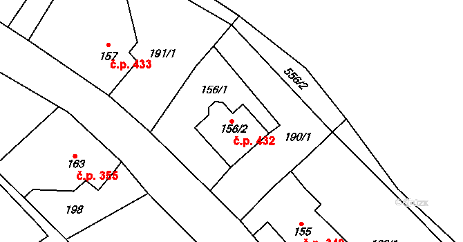 Lipová 432 na parcele st. 156/2 v KÚ Lipová u Šluknova, Katastrální mapa