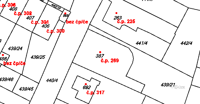 Opatovice nad Labem 269 na parcele st. 387 v KÚ Opatovice nad Labem, Katastrální mapa