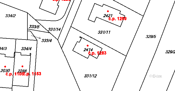 Malenovice 1283, Zlín na parcele st. 2414 v KÚ Malenovice u Zlína, Katastrální mapa
