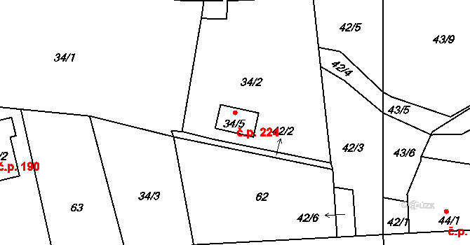Chlum 224, Křemže na parcele st. 34/5 v KÚ Chlum u Křemže, Katastrální mapa