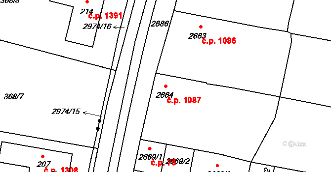 Mohelnice 1087 na parcele st. 2664 v KÚ Mohelnice, Katastrální mapa