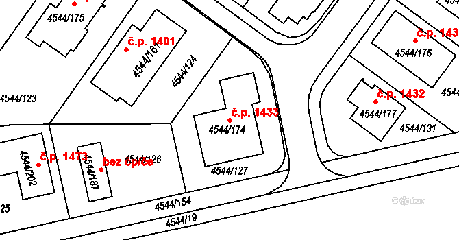 Hustopeče 1433 na parcele st. 4544/174 v KÚ Hustopeče u Brna, Katastrální mapa