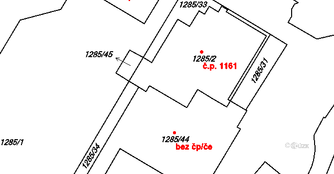 Kopřivnice 1161 na parcele st. 1285/2 v KÚ Kopřivnice, Katastrální mapa