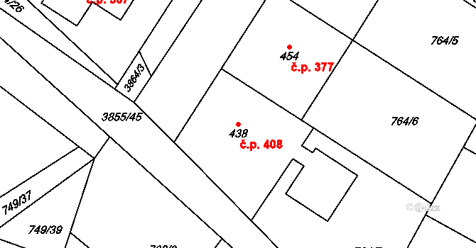 Řevničov 408 na parcele st. 438 v KÚ Řevničov, Katastrální mapa