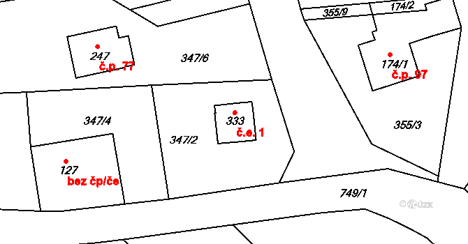 Lipovka 1, Rychnov nad Kněžnou na parcele st. 333 v KÚ Lipovka u Rychnova nad Kněžnou, Katastrální mapa