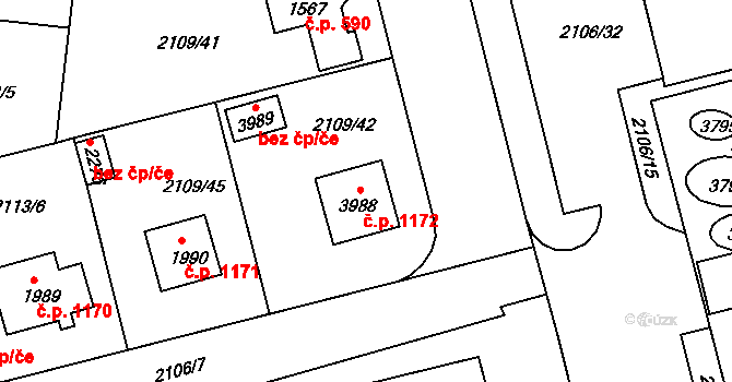 Humpolec 1172 na parcele st. 3988 v KÚ Humpolec, Katastrální mapa