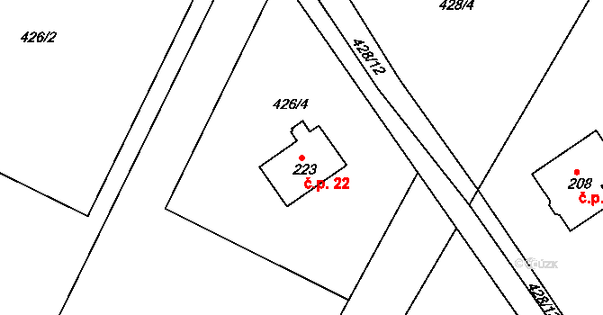 Rabštejn 22, Rabštejnská Lhota na parcele st. 223 v KÚ Smrkový Týnec, Katastrální mapa