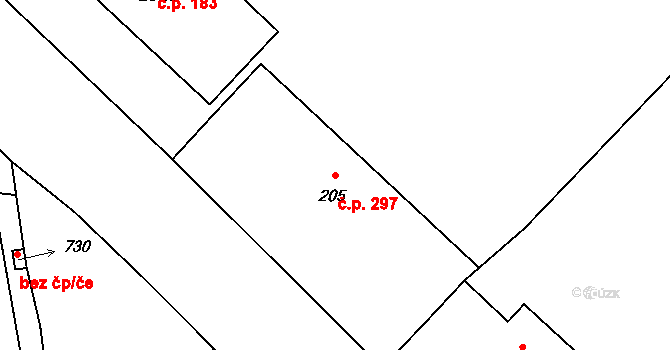 Lubenec 297 na parcele st. 205 v KÚ Lubenec, Katastrální mapa