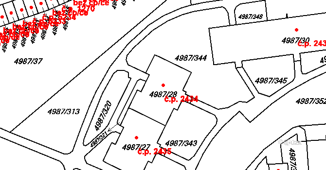 Louny 2434 na parcele st. 4987/28 v KÚ Louny, Katastrální mapa