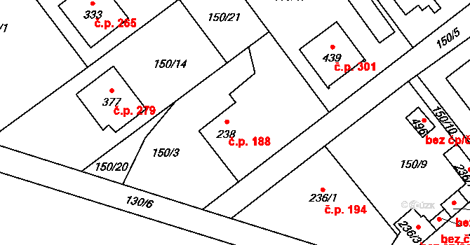 Dvorec 188, Nepomuk na parcele st. 238 v KÚ Dvorec, Katastrální mapa