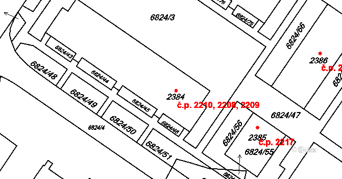 Žatec 2208,2209,2210 na parcele st. 2384 v KÚ Žatec, Katastrální mapa