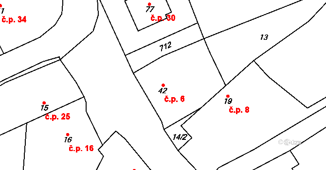 Zvěstovice 6 na parcele st. 42 v KÚ Zvěstovice, Katastrální mapa