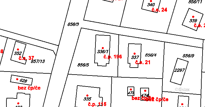 Pecerady 196, Týnec nad Sázavou na parcele st. 336/1 v KÚ Pecerady, Katastrální mapa