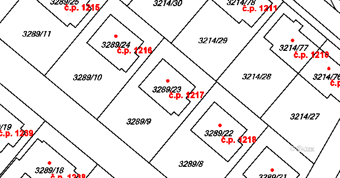 Chotěboř 1217 na parcele st. 3289/23 v KÚ Chotěboř, Katastrální mapa