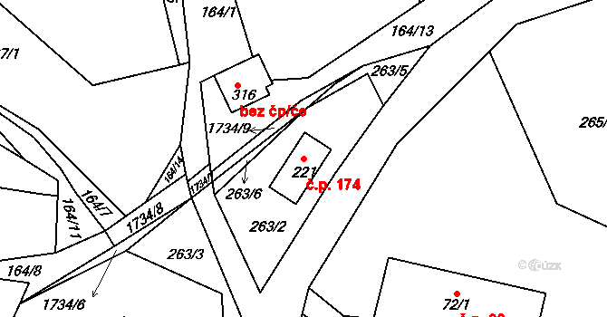 Ohnišov 174 na parcele st. 221 v KÚ Ohnišov, Katastrální mapa