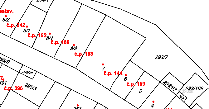 Boleradice 144 na parcele st. 7 v KÚ Boleradice, Katastrální mapa
