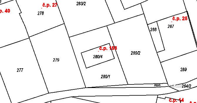 Nedabyle 158 na parcele st. 280/4 v KÚ Nedabyle, Katastrální mapa