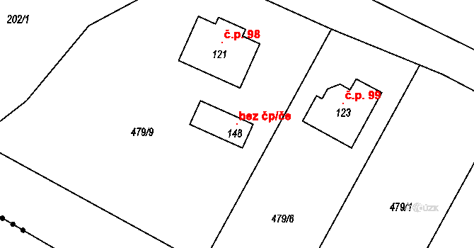 Mladeč 101520638 na parcele st. 148 v KÚ Sobáčov, Katastrální mapa