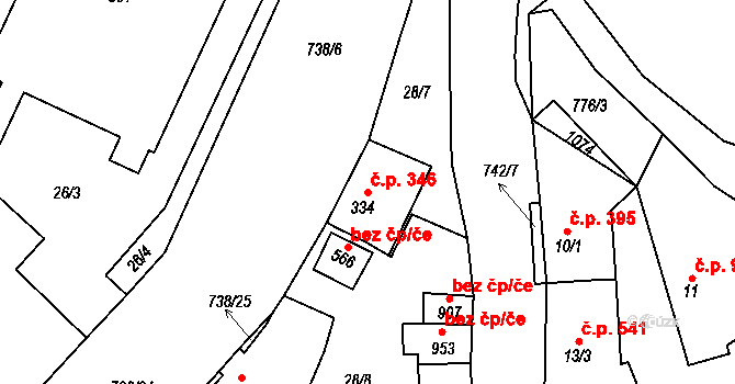 Chotěšov 346 na parcele st. 334 v KÚ Chotěšov, Katastrální mapa