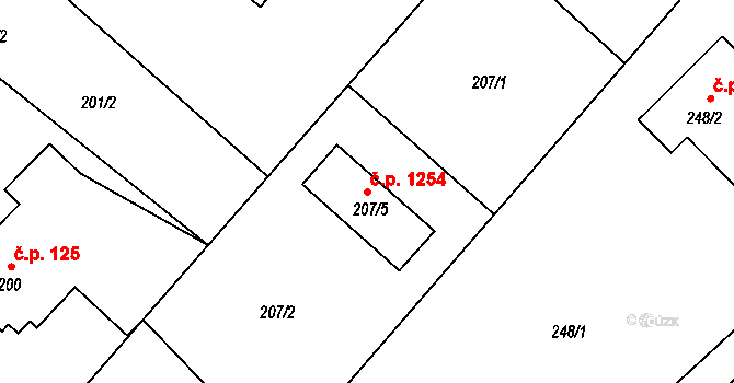 Srubec 1254 na parcele st. 207/5 v KÚ Srubec, Katastrální mapa
