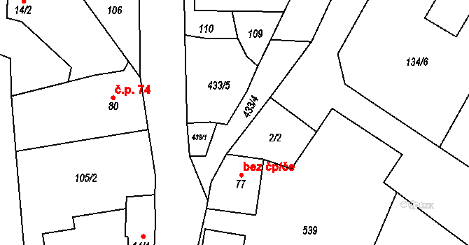 Bojanovice 13 na parcele st. 77 v KÚ Bojanovice u Znojma, Katastrální mapa